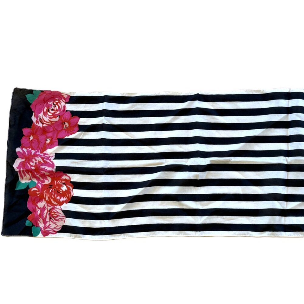 Vintage Sarah Coventry Floral Scarf Black/Red Roses Print Women’s Long Coat - Picture 3 of 5